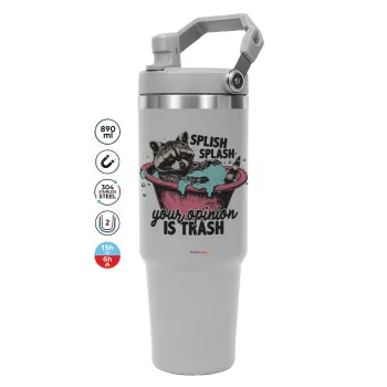 Splish splash your opinion is trash, ΓΚΡΙ χρώματος Θερμός Ανοξείδωτο 890ml (30oz) με χερούλι