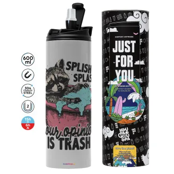 Splish splash your opinion is trash, Tumbler ποτήρι θερμό ΓΚΡΙ από ανοξείδωτο ατσάλι 600ml