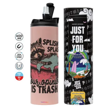 Splish splash your opinion is trash, Tumbler ποτήρι θερμό ΡΟΖ από ανοξείδωτο ατσάλι 600ml