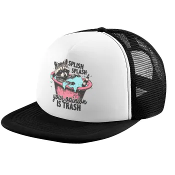 Splish splash your opinion is trash, Child's Soft Trucker Hat with BLACK/WHITE Mesh (POLYESTER, CHILD, ONE SIZE)