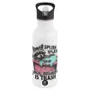 White water bottle with straw, stainless steel 600ml