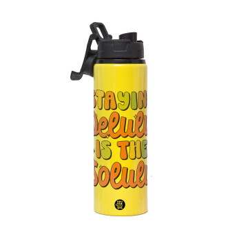 Delulu, Metallic water bottle with safety lid, 850ml aluminum