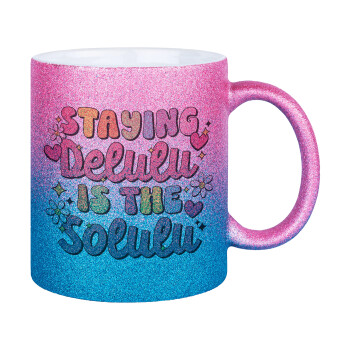 Delulu, Κούπα Χρυσή/Μπλε Glitter, κεραμική, 330ml