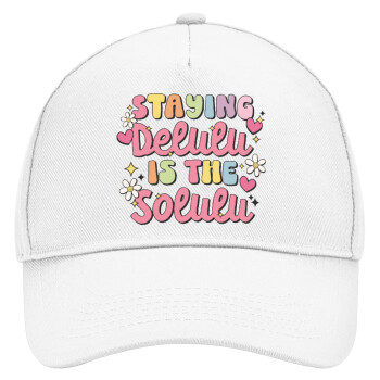 Delulu, Adult Baseball Cap, Drill, White (100% COTTON, ADULT, UNISEX, ONE SIZE)