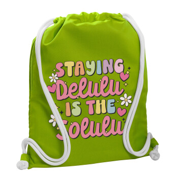 Delulu, Backpack bag GYMBAG LIME GREEN, with pocket (40x48cm) & thick cords