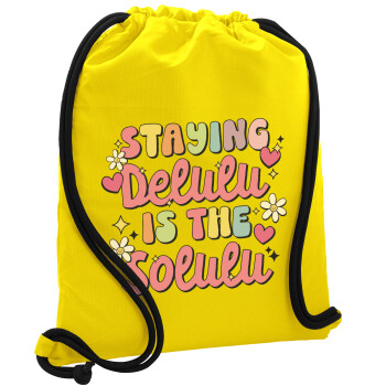 Delulu, Backpack pouch GYMBAG Yellow, with pocket (40x48cm) & thick cords