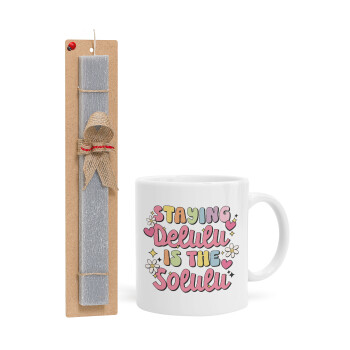 Delulu, Easter Set, Ceramic Cup (330ml) & Easter aromatic flat candle (30cm) (GRAY)