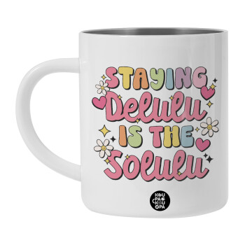 Delulu, Λευκή Ανοξείδωτη Μεταλλική Κούπα 450ml - Διπλού Τοιχώματος 