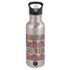 Water bottle Silver with straw, stainless steel 600ml