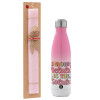 Easter Set, Metallic pink/white (Stainless steel) thermos, double-walled, 500ml & aromatic flat Easter candle (30cm) (PINK)