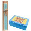 Easter Set, children's snack container BLUE & Easter aromatic flat candle (30cm) (TURQUOISE)