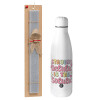 Easter Set, metallic stainless thermos bottle (500ml) & scented flat Easter candle (30cm) (GRAY)