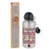 Easter Set, metallic silver aluminum water bottle (500ml) & aromatic flat Easter candle (30cm) (GRAY)