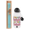 Easter Set, metallic aluminum water bottle (500ml) & scented flat candle (30cm) (TURQUOISE)