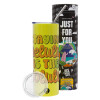 Neon Yellow Travel Tumbler θερμό, μεταλλικό καλαμάκι(Ανωξείδωτο 304 Food grade, BPA free, 600ml)