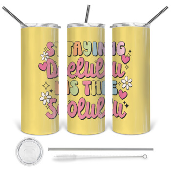 Delulu, Tumbler stainless steel 600ml, with metal straw & cleaning brush