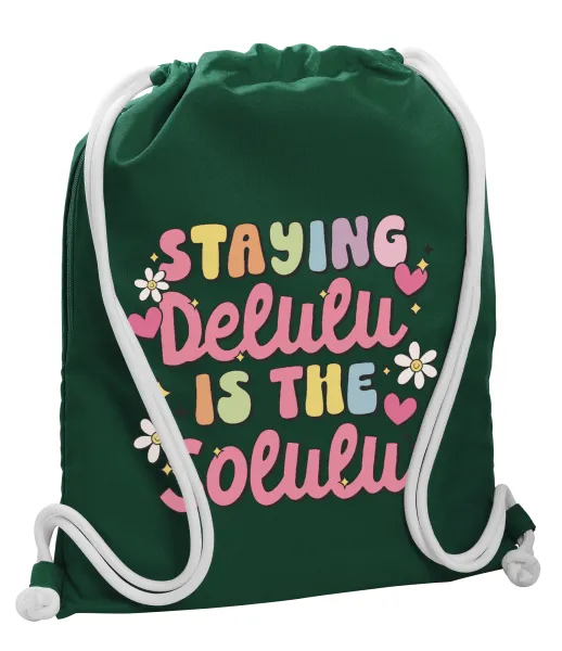 Delulu — Backpack pouch GYMBAG BOTTLE GREEN, with pocket (40x48cm) & thick white cords