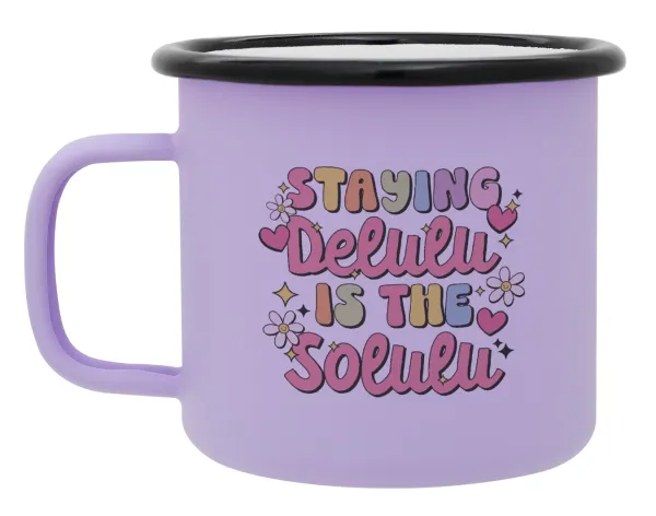 Delulu — Metal enamel mug, matte light pastel purple, 360ml