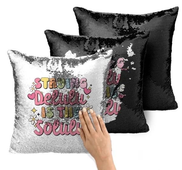 Delulu — Magic sofa cushion with black sequins, 40x40cm, filling included