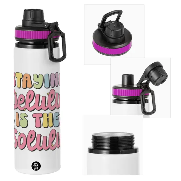 Delulu — Metallic water bottle with safety lid, 850ml aluminum