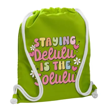 Delulu, Backpack bag GYMBAG LIME GREEN, with pocket (40x48cm) & thick cords