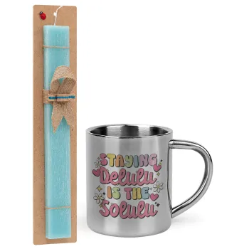 Delulu, Easter Set, metallic thermal cup (300ml) & aromatic flat Easter candle (30cm) (TURQUOISE)