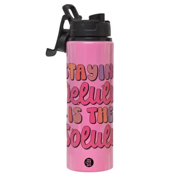 Delulu, Metallic water bottle with safety lid, 850ml aluminum