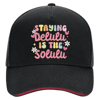 Delulu, DRILL Adult Ultimate Hat BLACK/RED, (100% COTTON, ADULT, UNISEX, ONE SIZE)