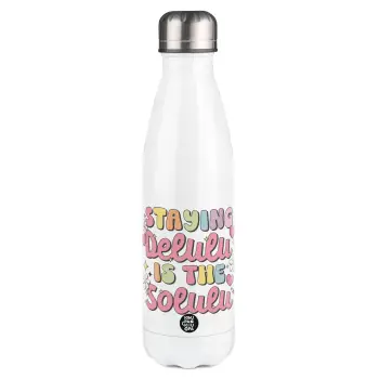 Delulu, Metal mug thermos White (Stainless steel), double wall, 500ml