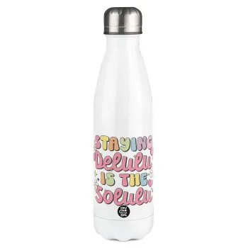 Delulu, Metal mug thermos White (Stainless steel), double wall, 500ml