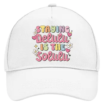 Delulu, Καπέλο Ενηλίκων Baseball, Drill, Λευκό (100% ΒΑΜΒΑΚΕΡΟ, ΕΝΗΛΙΚΩΝ, UNISEX, ONE SIZE)