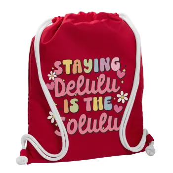 Delulu, Backpack pouch GYMBAG Red, with pocket (40x48cm) & thick cords