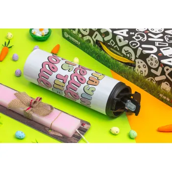 Delulu, Πασχαλινή Λαμπάδα με Travel Tumbler θερμό με διπλό καπάκι (600ml, BPA free) & κερί αρωματικό πλακέ (30cm) (ΡΟΖ)