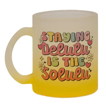 Delulu, Κούπα γυάλινη δίχρωμη με βάση το κίτρινο ματ, 330ml