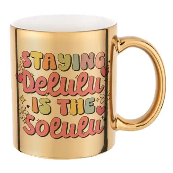 Delulu, Mug ceramic, gold mirror, 330ml