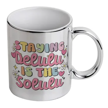 Delulu, Mug ceramic, silver mirror, 330ml