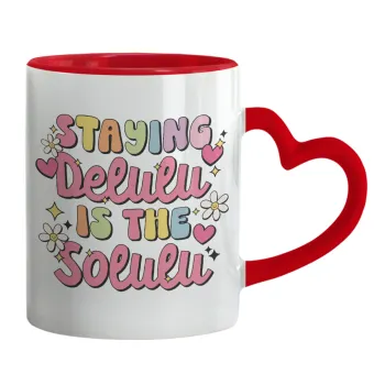 Delulu, Κούπα καρδιά χερούλι κόκκινη, κεραμική, 330ml