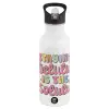 White water bottle with straw, stainless steel 600ml