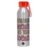 Aluminum Sports Bottle 650ml – Silver with Red Cap and Silicone Strap