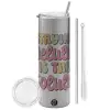 Tumbler stainless steel Silver 600ml, with metal straw & cleaning brush