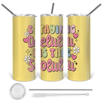 Delulu, Tumbler stainless steel 600ml, with metal straw & cleaning brush