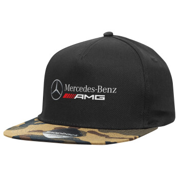 AMG Mercedes, Adult Flat Snapback Hat Black/Camouflage, (100% COTTON TWILL, ADULT, UNISEX, ONE SIZE)