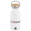 Metallic thermos (Stainless steel) White with wooden lid (bamboo), double-walled, 350ml