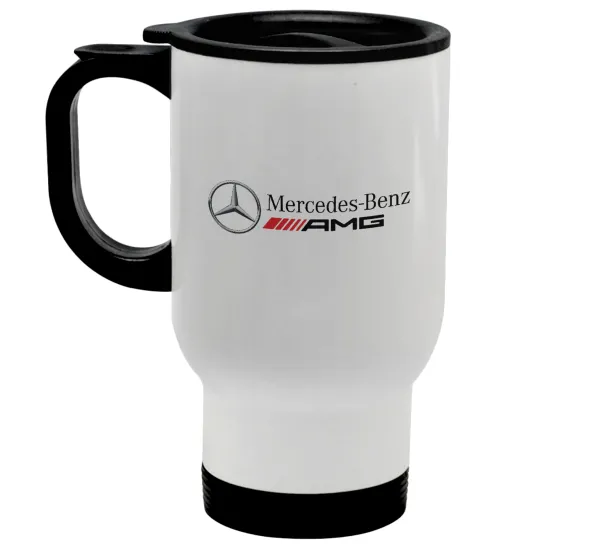AMG Mercedes — Κούπα ταξιδιού ανοξείδωτη με καπάκι, διπλού τοιχώματος (θερμό) λευκή 450ml