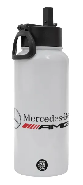 AMG Mercedes — Μεταλλικό παγούρι θερμός Λευκό με καλαμάκι και χερούλι (Stainless steel), διπλού τοιχώματος, 950ml