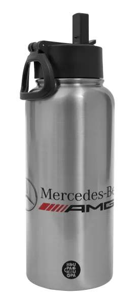 AMG Mercedes — Μεταλλικό παγούρι θερμός Silver με καλαμάκι και χερούλι (Stainless steel), διπλού τοιχώματος, 950ml