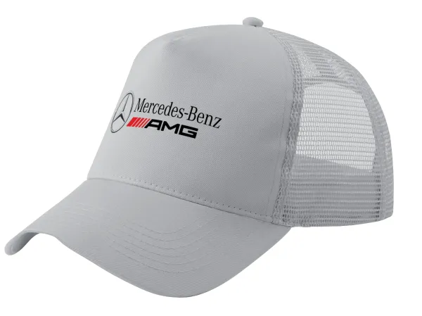 AMG Mercedes — Adult Structured Trucker Hat, with Mesh, GRAY (100% COTTON, ADULT, UNISEX, ONE SIZE)