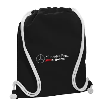 AMG Mercedes, Backpack pouch GYMBAG Black, with pocket (40x48cm) & thick white cords