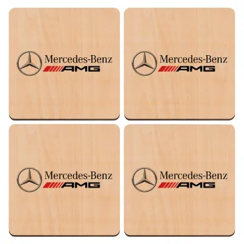 AMG Mercedes, ΣΕΤ x4 Σουβέρ ξύλινα τετράγωνα plywood (9cm)