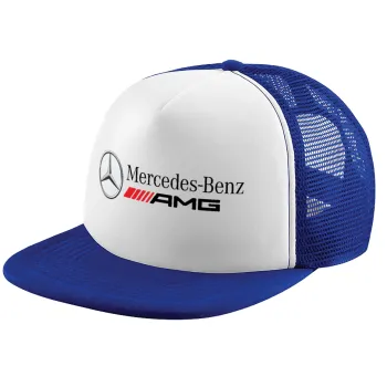 AMG Mercedes, Adult Soft Trucker Hat with Blue/White Mesh (POLYESTER, ADULT, UNISEX, ONE SIZE)